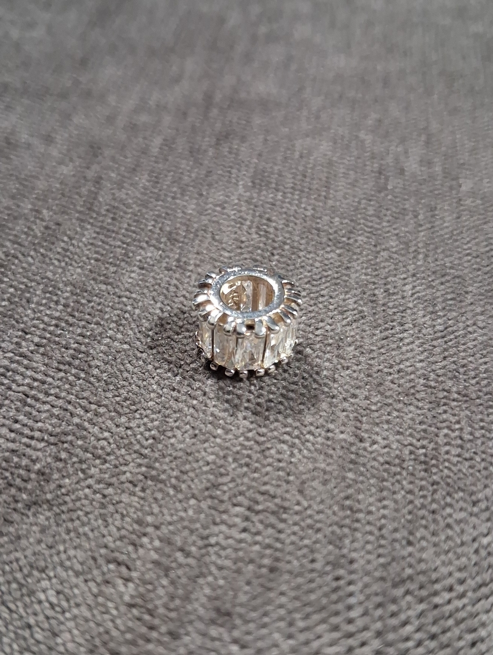 Marked 925 Sterling Silver Baguette CZ Rondelle Circle Spacer Bead VG+